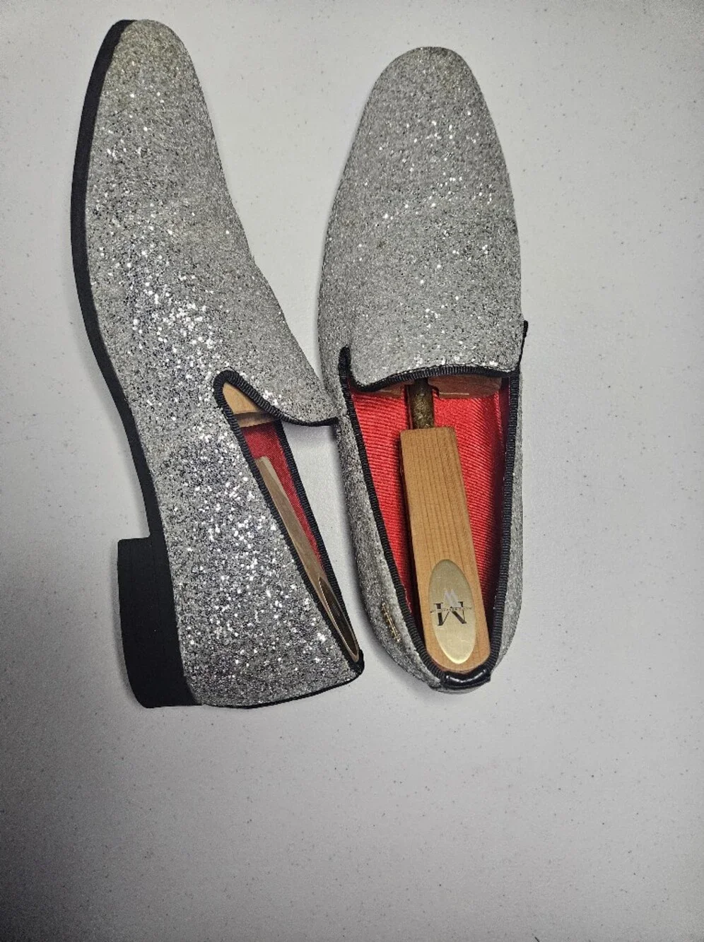 Men's Silver Glitter Slip-On Loafers
